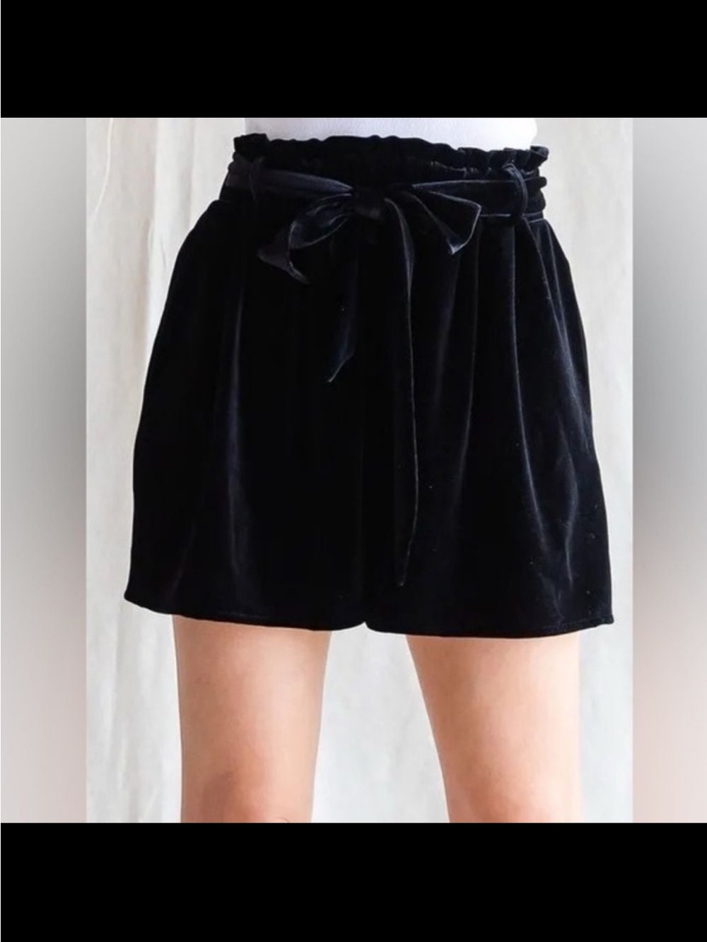 Ted Baker Black Velvet High-Waist Paperbag Shorts with Tie